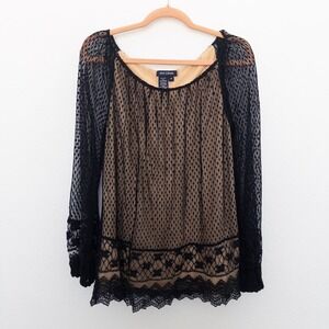 Max Edition Womens Top Size‎ M Black Nude Lace Sheer Whimsigoth Witchy Romantic